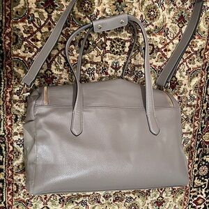 A New Fay Taupe Pebbled Faux Leather Travel Bag with Adjustable Shoulder Strap
